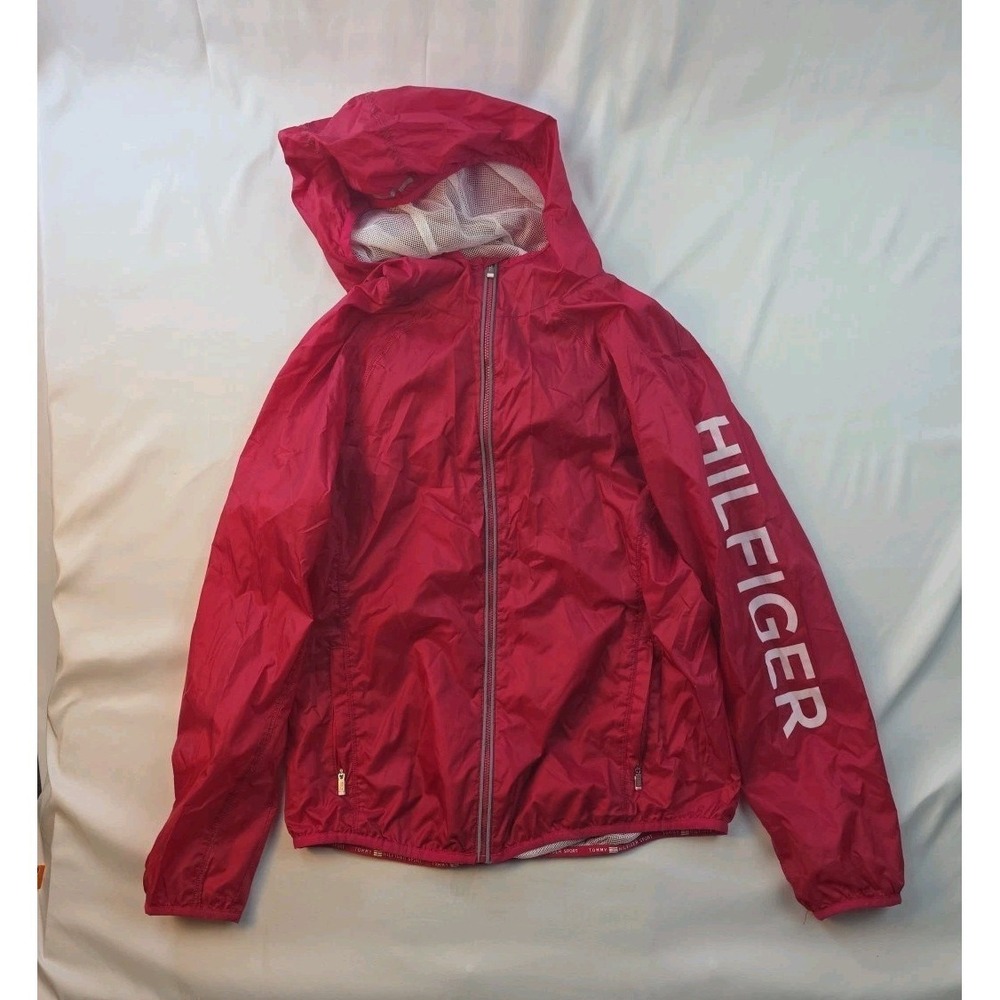 Tommy Hilfiger Sport Windbreaker Mens Medium Red Hooded Super Light Jacket